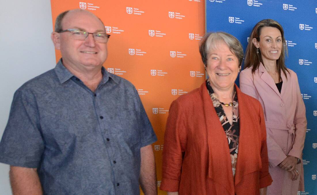 Taree Universities Campus deputy chair Dr Alison McIntosh with fellow board members Graham Brown and Lisa Proctor.