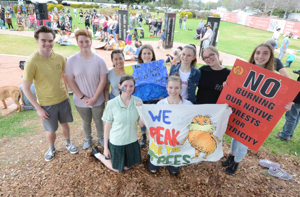 Speaking out: St Clare's High School students at the climate strike in Taree. Photo: Scott Calvin.