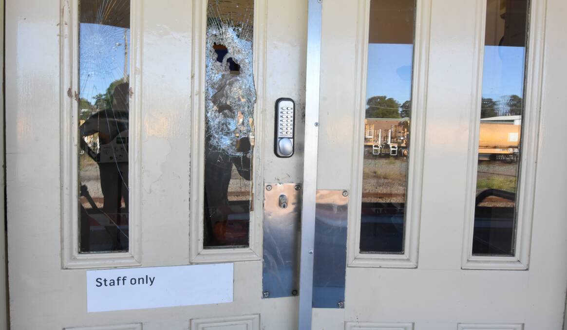Damage to the office at Taree Railway Station. Photo: Scott Calvin.