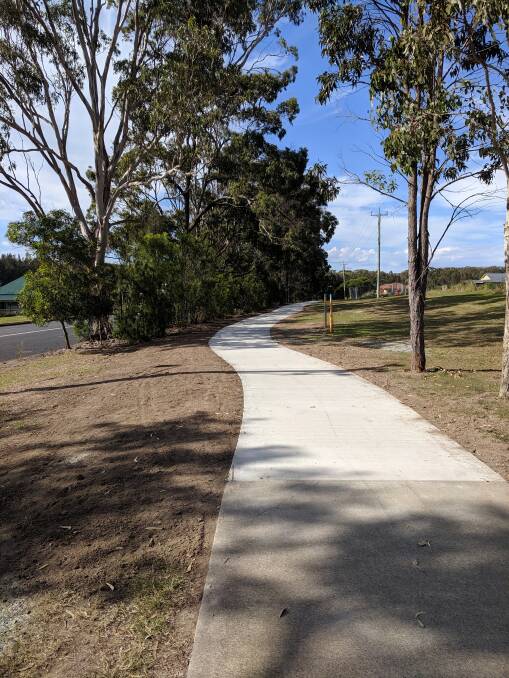 The cycleway connects Diamond Beach Road to the caravan park at Black Head.