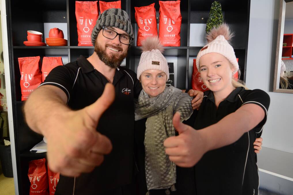 What a success: Cafe Thyme's Luke Marcikic, Nerida Ramsey and Kaitlyn Black give a thumbs up to their Mark Hughes Foundation fund raiser. Photo: Scott Calvin.