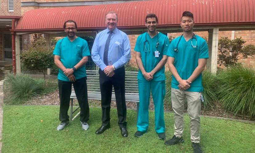 Senior resident medical office Dr Ahmed Abdalla, Stephen Bromhead, Dr Devin Deo and Dr Billy Tran at Manning Base Hospital.
