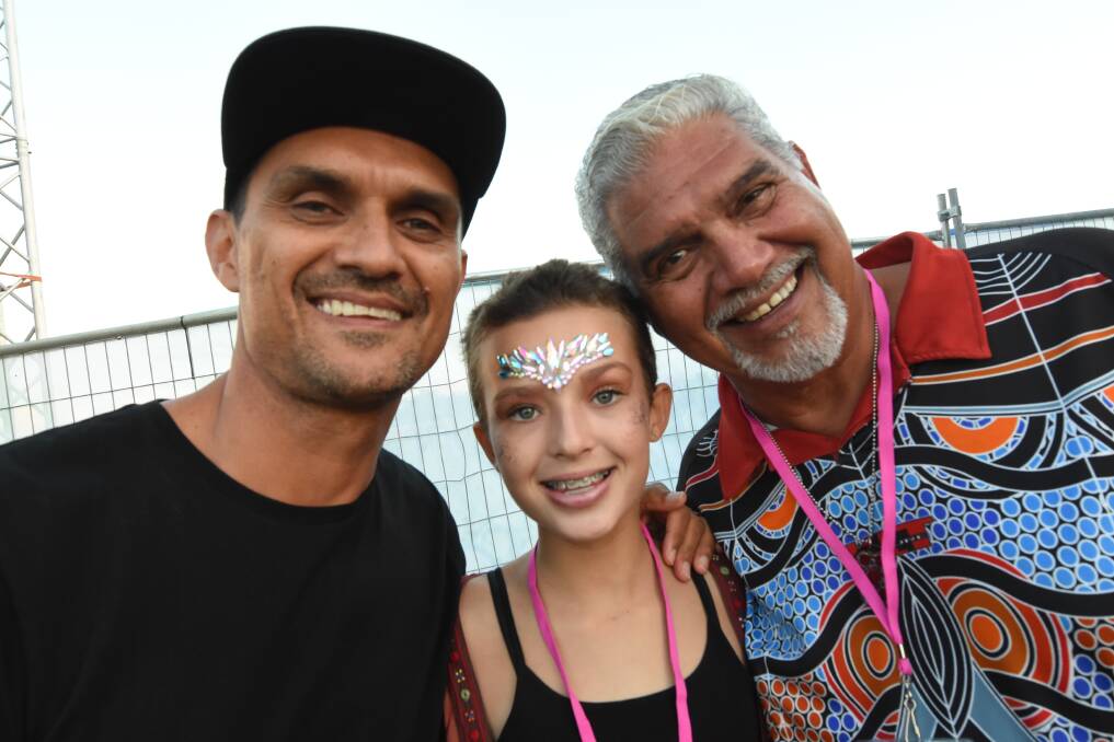 Andy, Luca and Russell Saunders at the Ocean Rhythms Festival. Luca and Russell were a part of the Welcome to Country ceremony at the festival. Photo: Scott Calvin. 