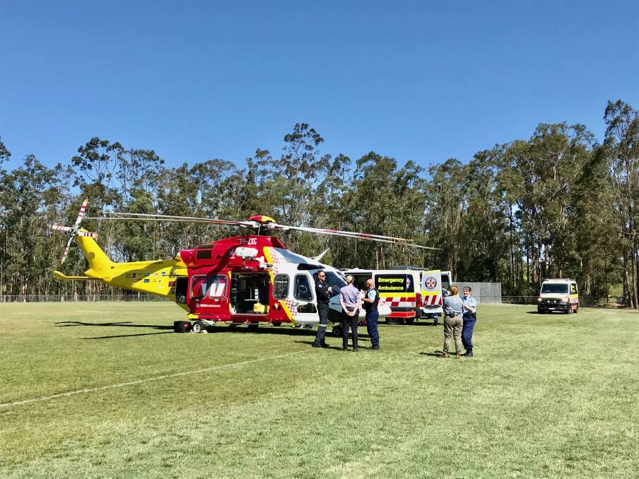 An ambulance met the Westpac Rescue Helicopter Service at Tinonee Showground.