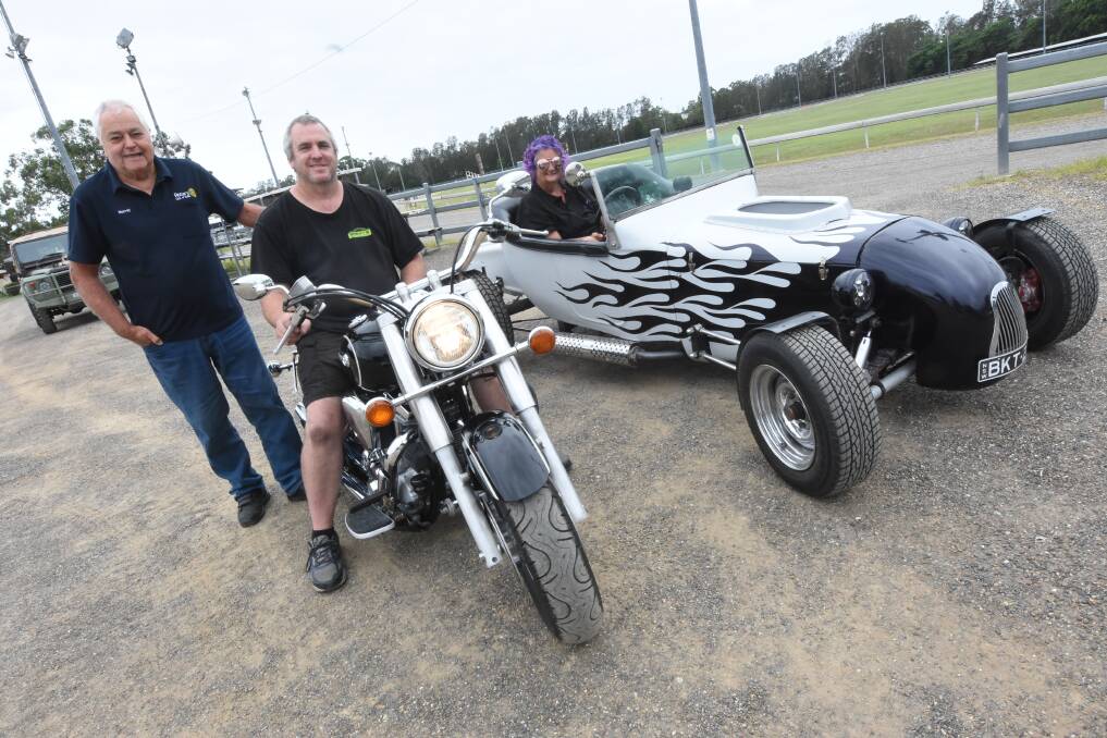 Bikes, cars and more: Taree Rotary Club's Murray Difford, organiser Jeff Stewart and Mel Isaac are hopeful of a huge turnout to the Taree Annual Motor Show. Photo: Scott Calvin.