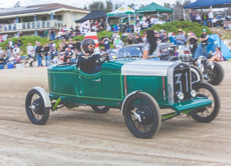 Ready, set, go: Clinton Horne in The Green Hornet 1931 Model A Speedster during last year's event on Crowdy Head Beach. Photo: Alicia & Jason O'Bryan - Aperture Blue Images. 