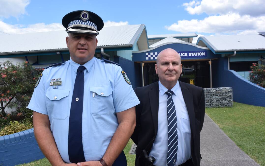 Manning Great Lakes Police District Commander Superintendent Shane Cribb and Robbery and Serious Crime Squad Detective Chief Inspector Gary Hutchen. Photo: Sally Codyre. 