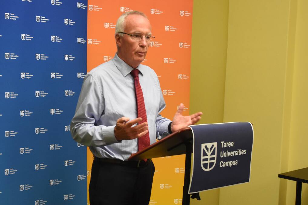 Education: Dr John Howard at the Taree Universities Campus board announcement earlier this week. He was named chair of the board. Photo: Scott Calvin.
