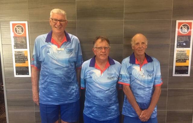 Strong showing: Noel James, Rex Johnston, Noel (Toby) Murphy from Tuncurry Beach won the zone championship senior final. Photo: supplied. 