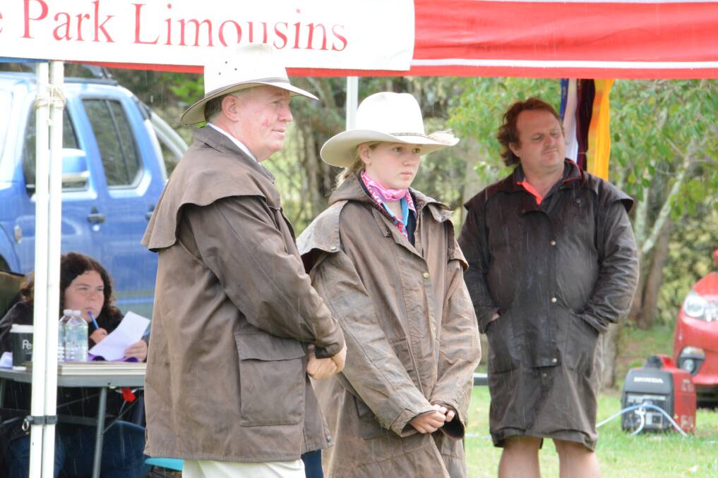 Under the watchful eye of judge Graham Williams and stewards Brad Moore, Yan Kleynhans and Lachlan Moore, Chloe Bisley was the associate judge for the cattle section at Taree Show. Photo: Scott Calvin.