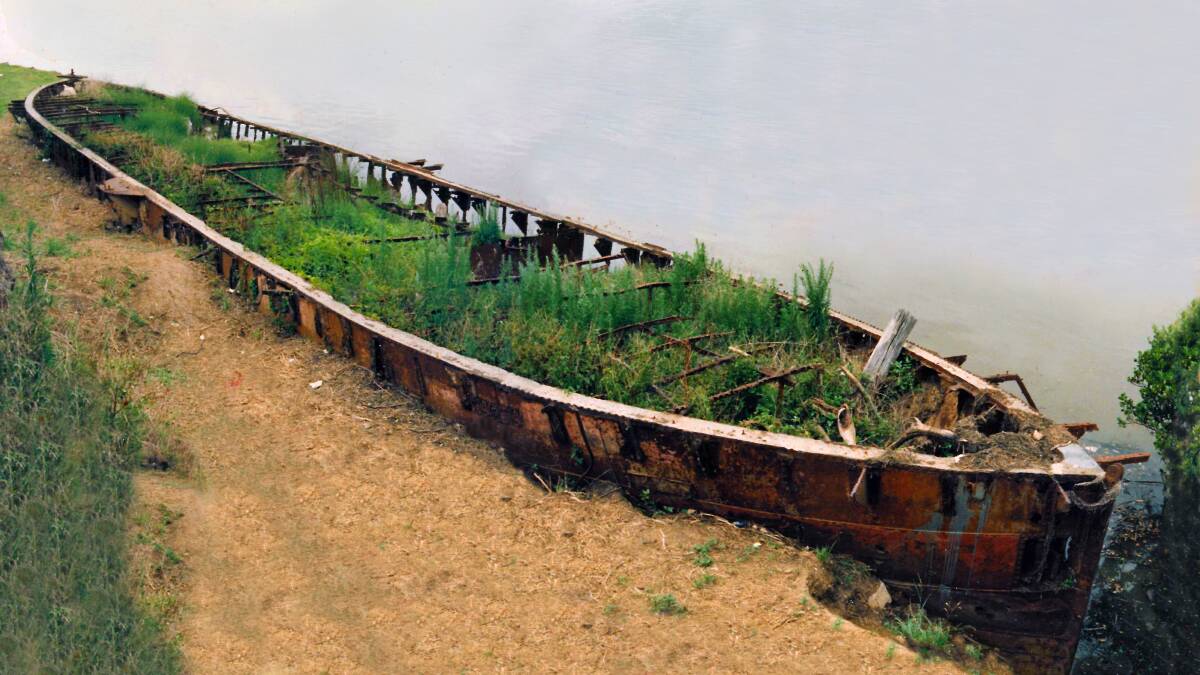 Treasured: The hull of the Paddle Steamer 'Manning' on the foreshore at Taree. Photo: Paul Elger.
