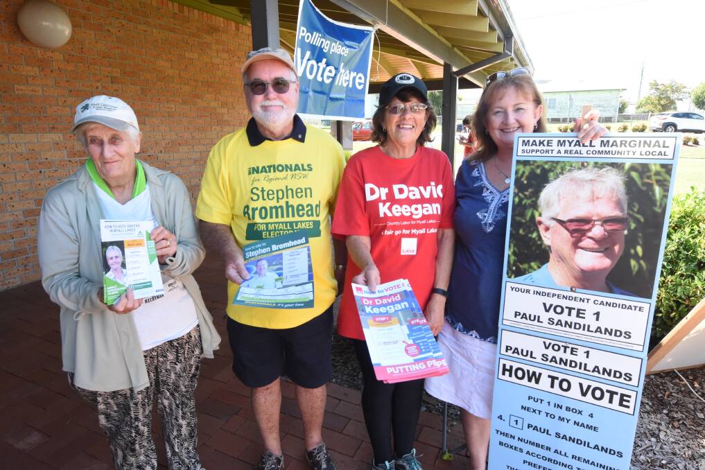 Election: Louise Archibald, David Denning, Carol Healey and Deanne Forbutt at the polling booth at Ormsby House on Saturday. Photo: Scott Calvin.