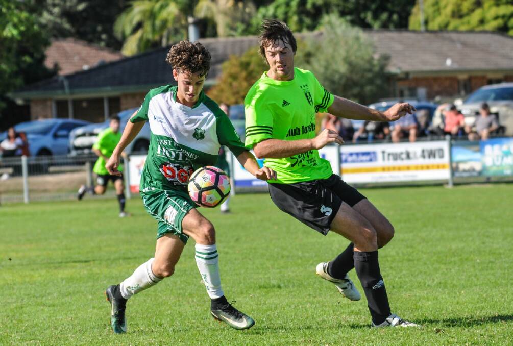 Contest: Liam King competes for the ball against Wallis Lake a fortnight ago. Photo: Tracy Baker