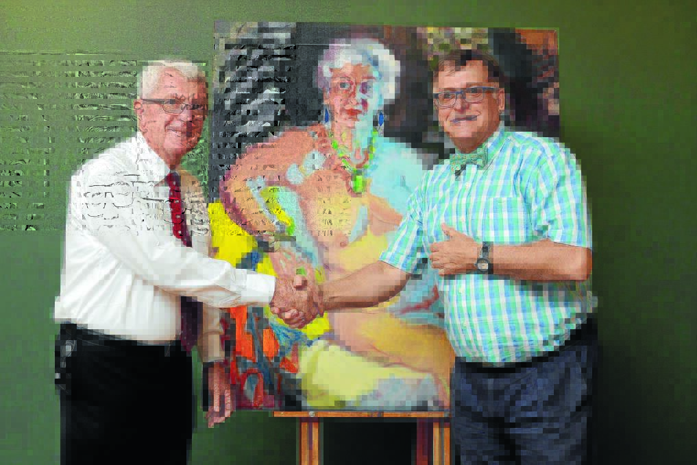 Greater Taree mayor Paul Hogan with gallery patron and major donor to the Manning Art Prize, Dr Philip Walkom at the artwork presentation.