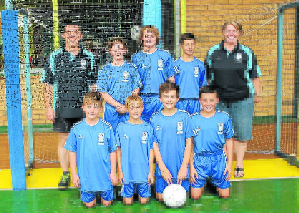 Manning under 11s team to play in next week’s national championships: Troy Modderno (coach), Lachlan Wright, Max Lynch, Evan Martin, Narrelle Dennes (manager). Front: Jarvis Dennes, Jacob Robson, Bailey Webber, Sam Modderno. Absent:  Zac Reeman, Harry Loretan, Keegan Hughes.