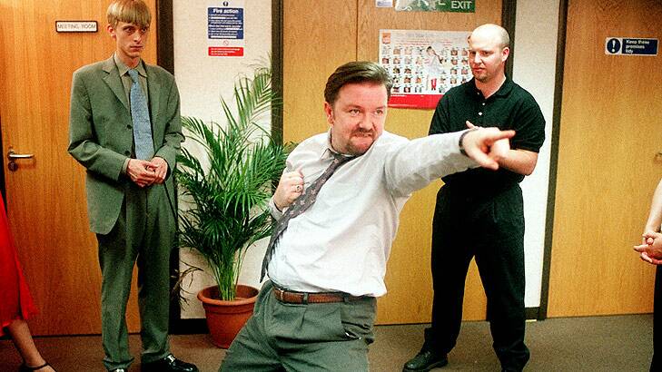 Funny business: Gervais in a scene from the original series of <i>The Office</i>.