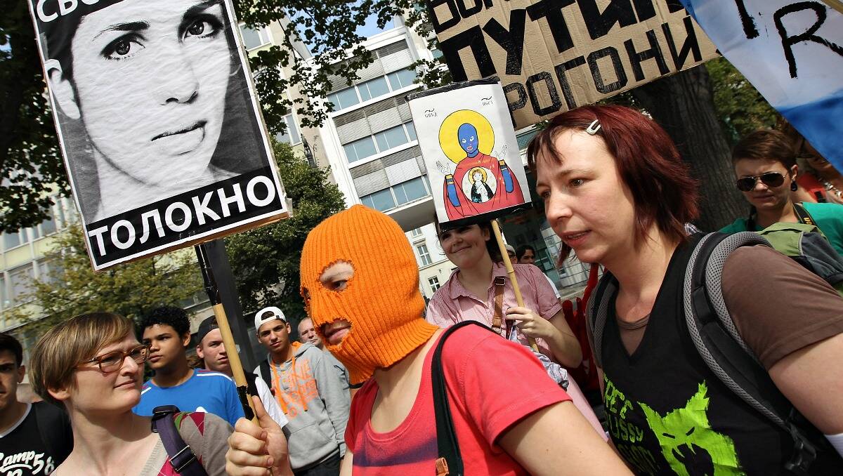 Supporters of the Russian female punk band Pussy Riot gather in Berlin. Photo: Sean Gallup/Getty Images